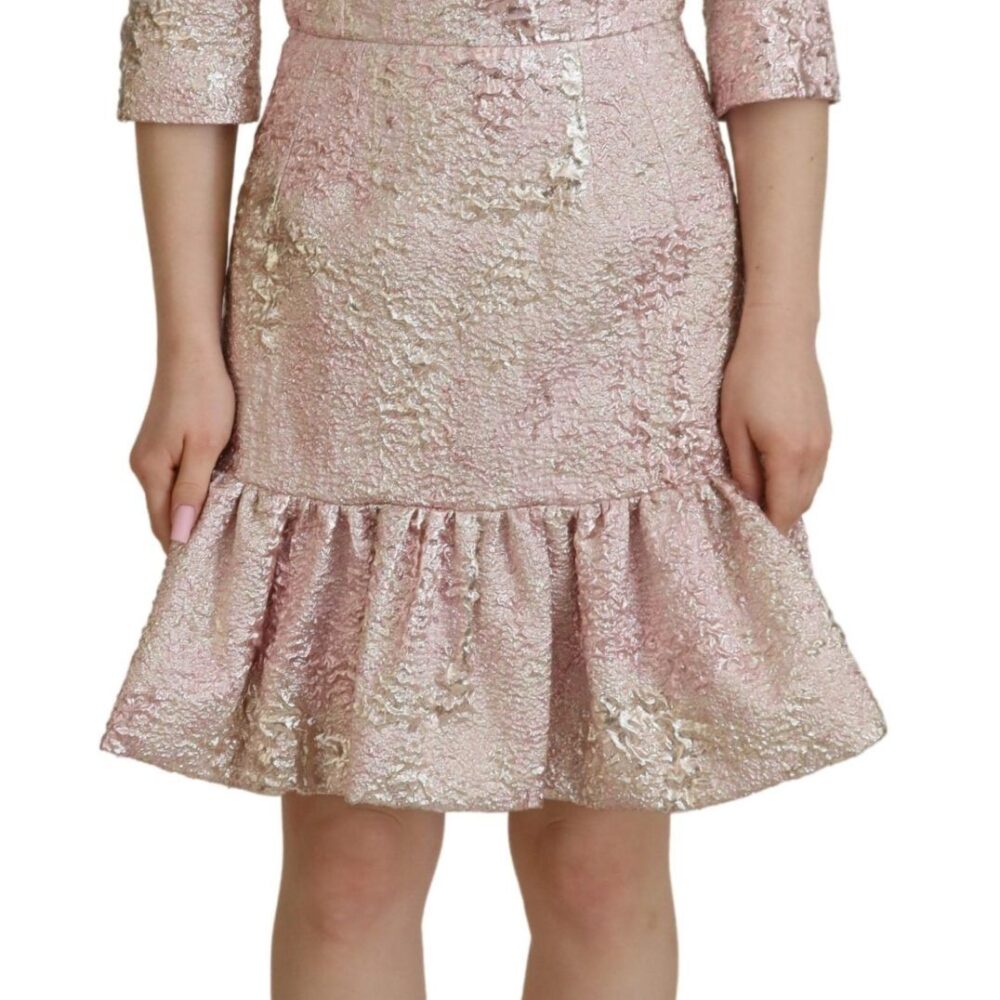 Pink Jaquard 3/4 Sleeve Sheath Midi Dress