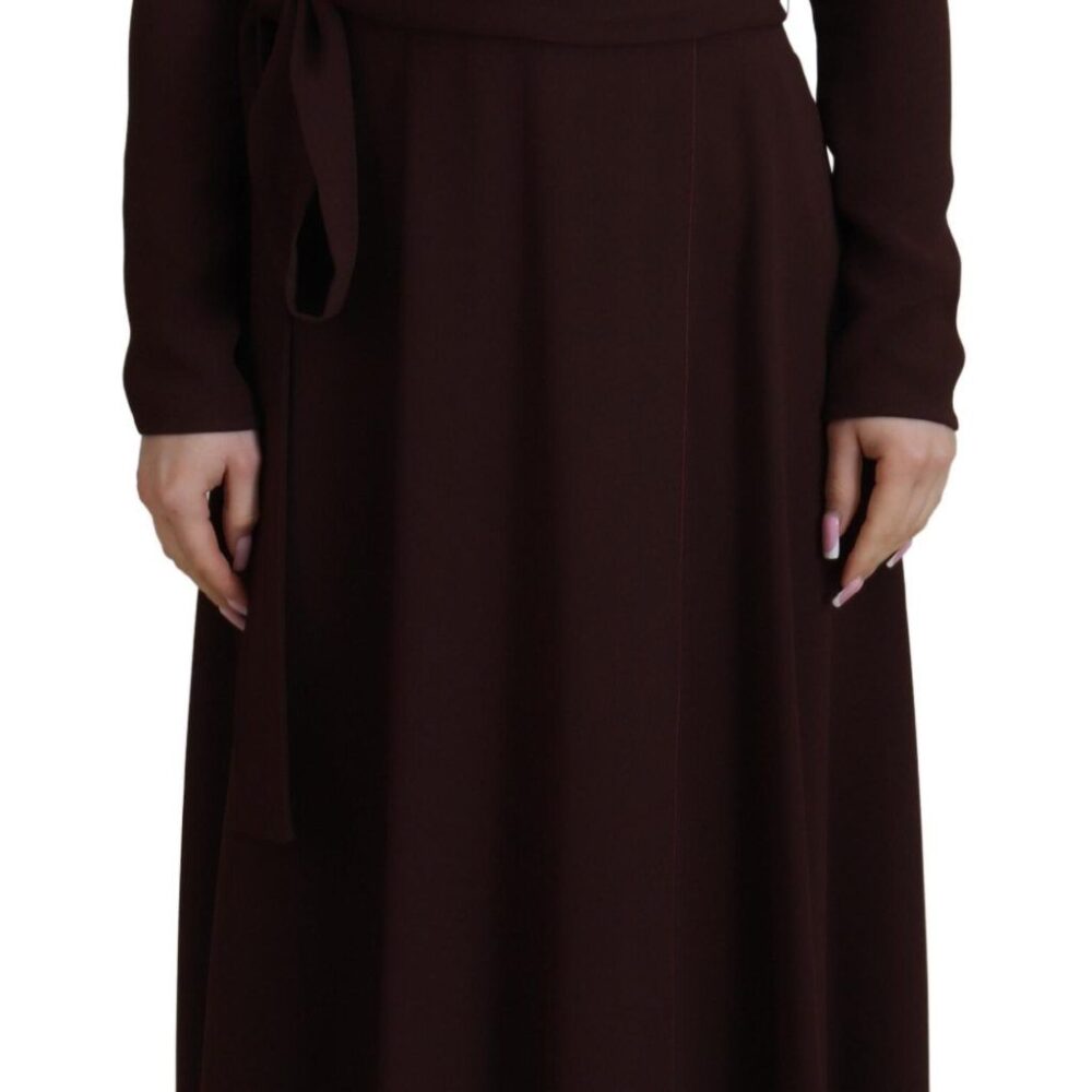 Brown Wrap Long Sleeve Midi Stretch Dress