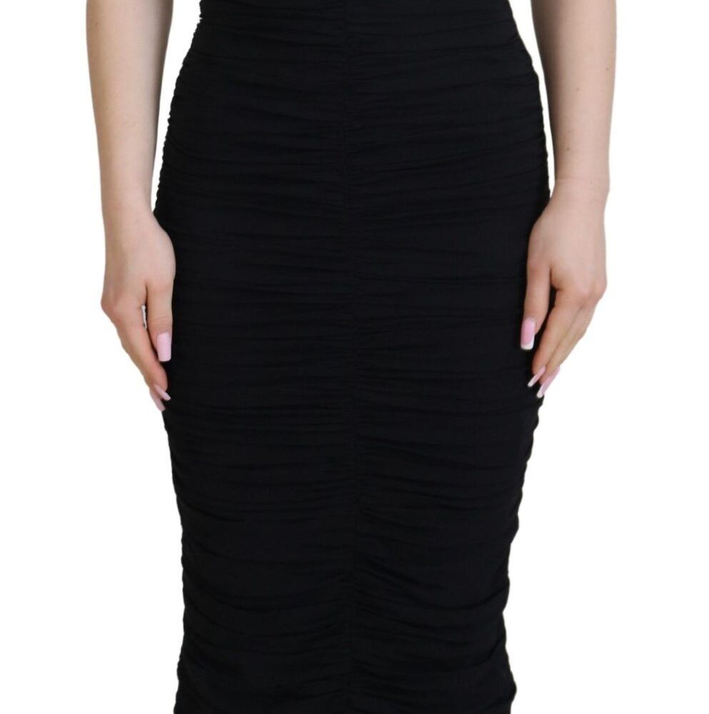 Black Sheath Midi Bodycon Lace Silk Dress
