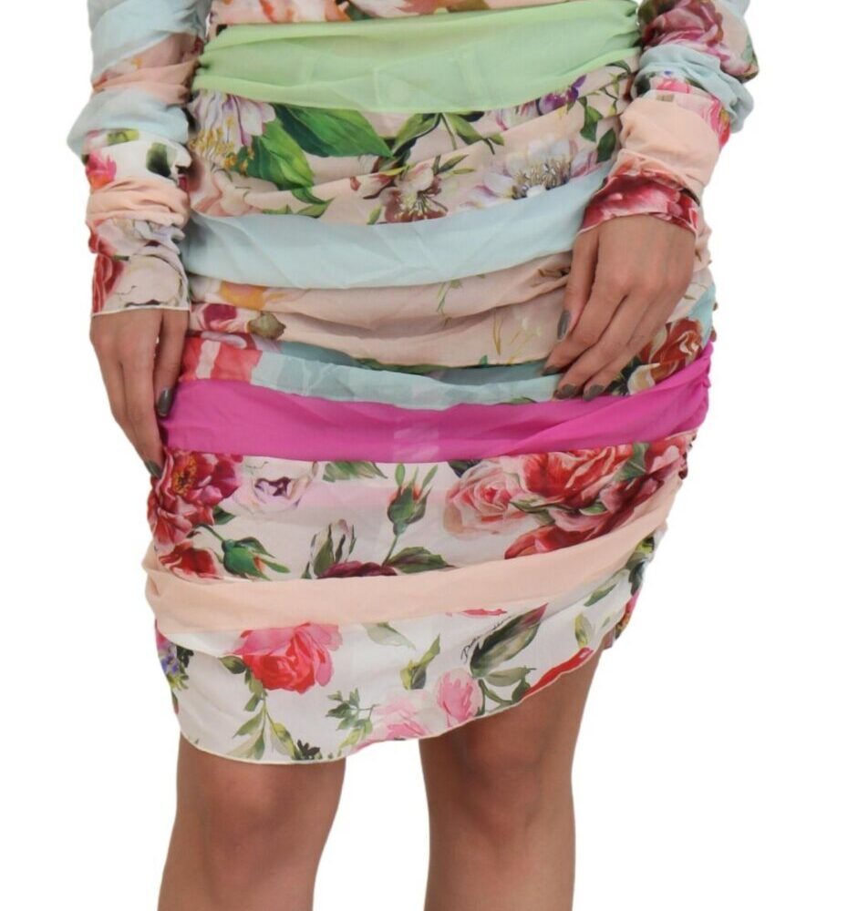 Multicolor Silk Floral Bodycon Sheath Dress