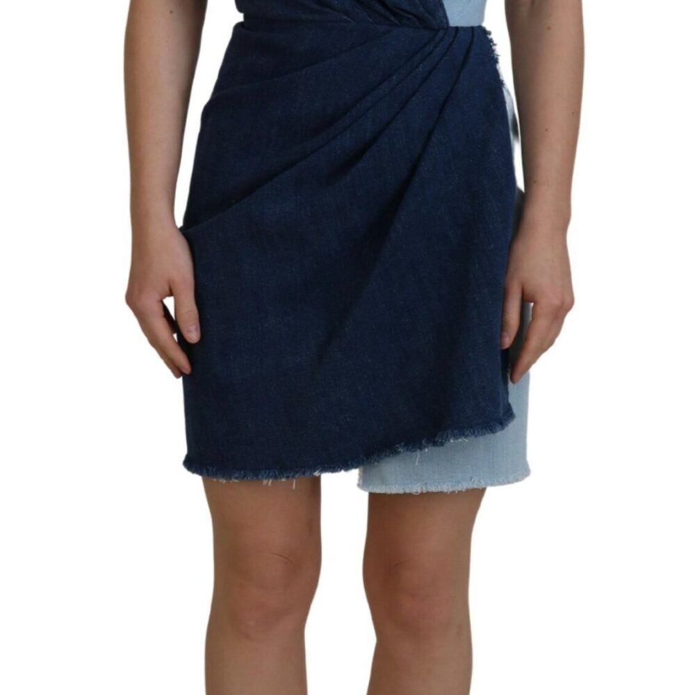 Two Tone Blue Patchwork Denim Mini Dress