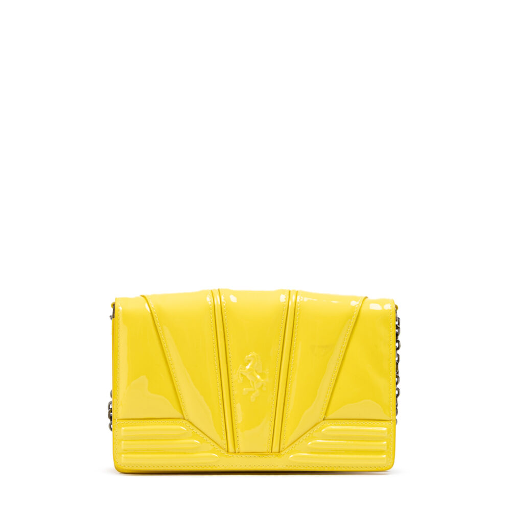 Yellow GT patent leather bag with chain
