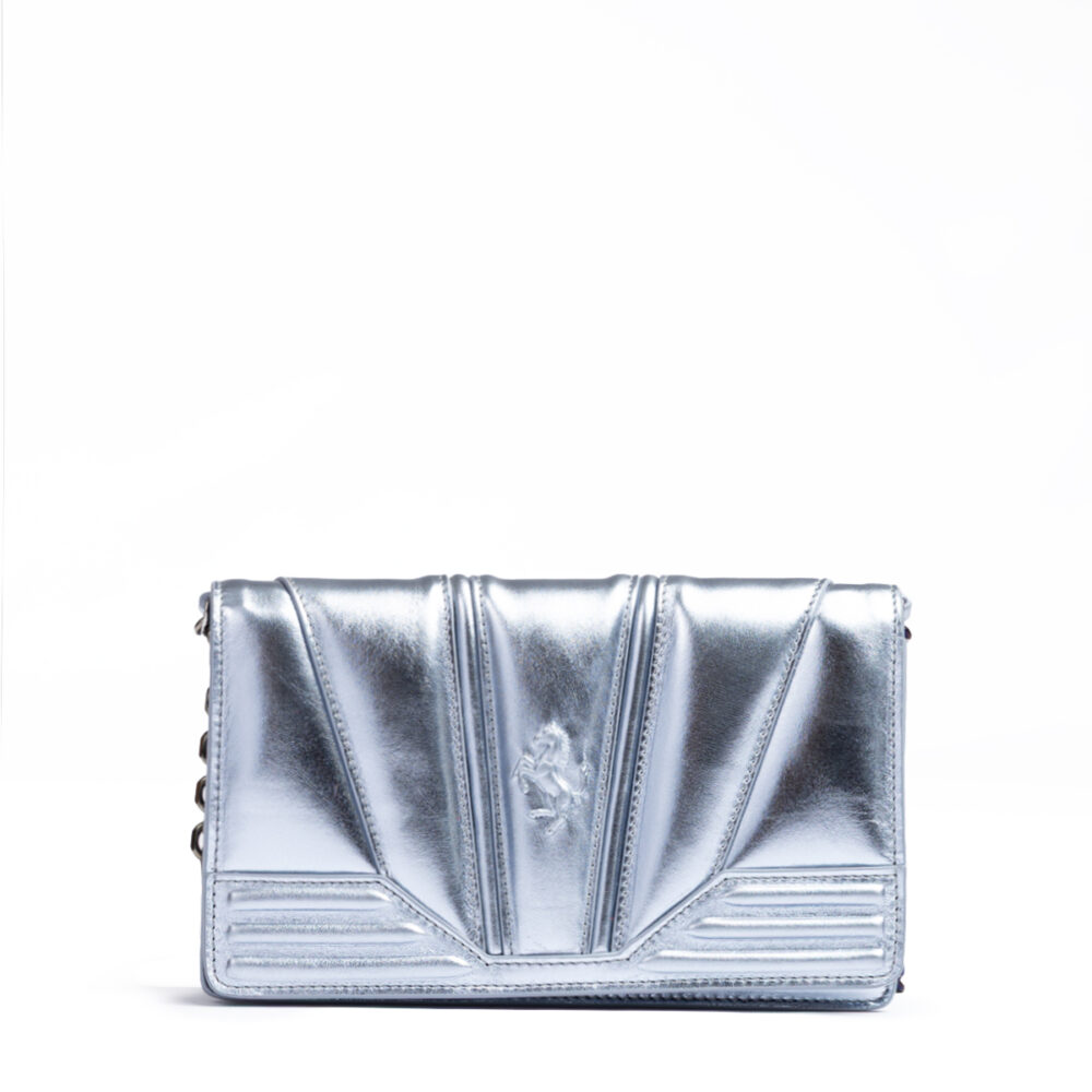 Metal light blue GT patent leather bag with chain