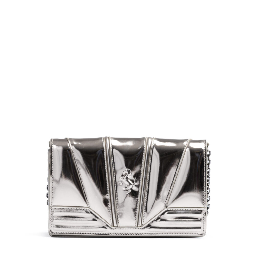 Metal Silver GT patent leather bag with chain