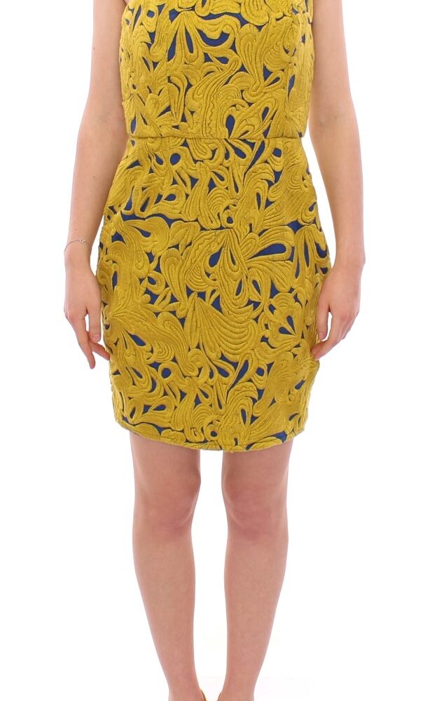 Blue Yellow Strapless Bubble Mini Shift Dress