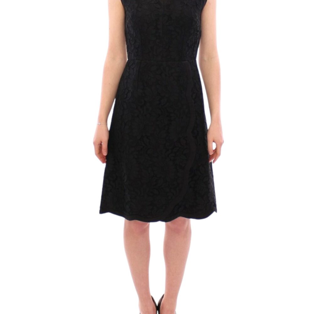 Black floral lace sicily runway dress
