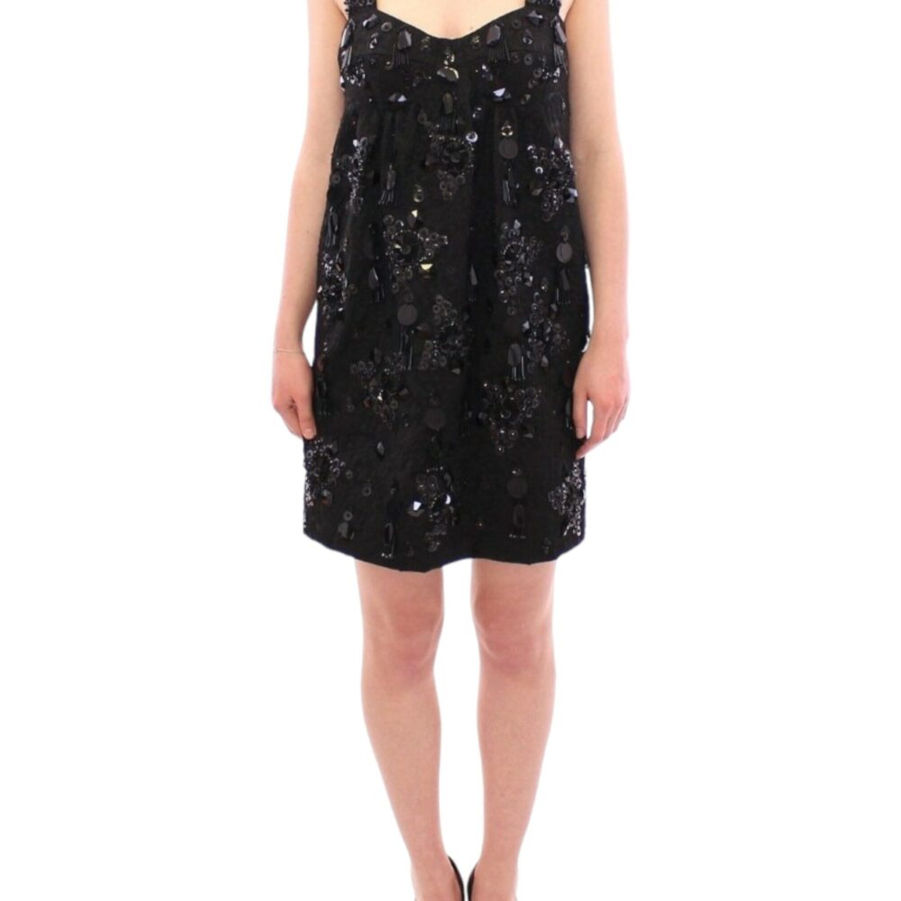 Black floral crystal embedded dress