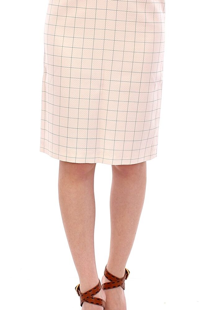 White Cotton Checkered Pencil Skirt