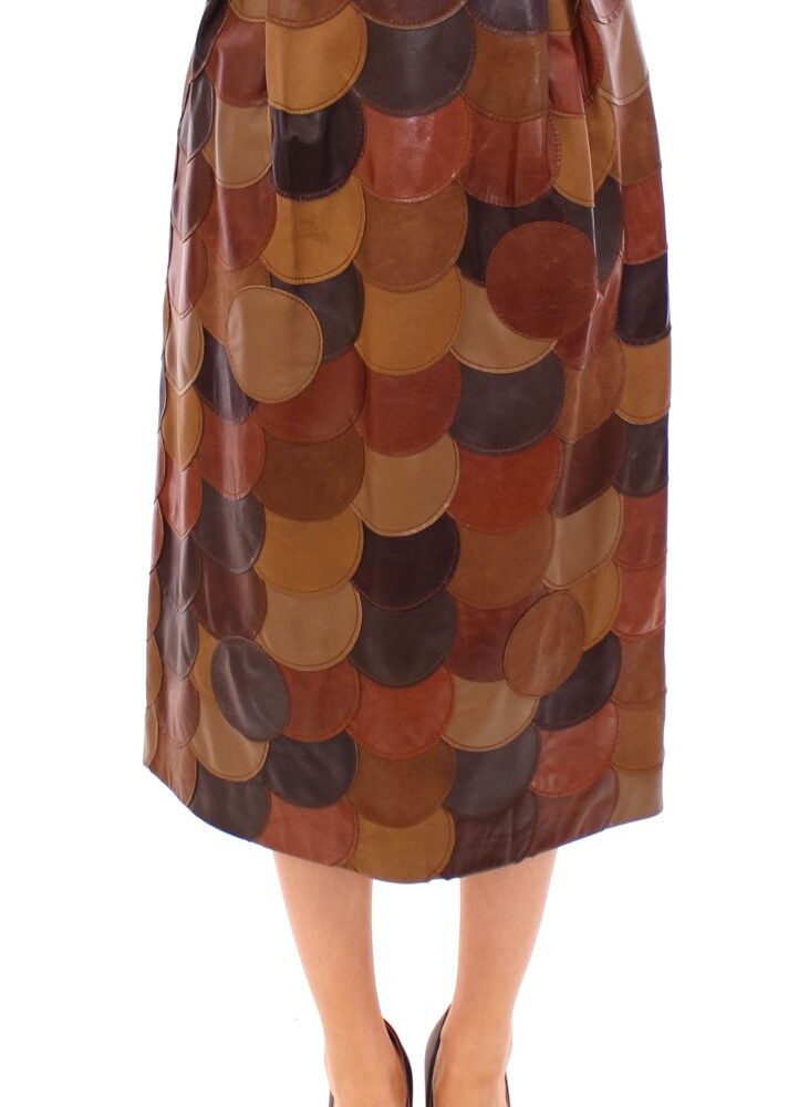 Brown Patchwork Leather Straight Skirt