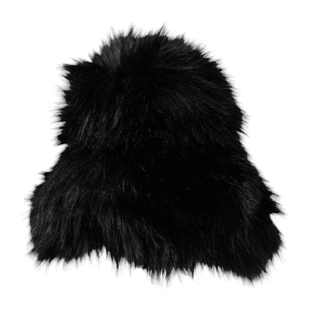 Black Faux Fur Womens Bucket Hat