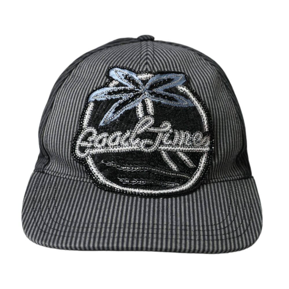 Black Cotton Embellished Baseball Hat Men