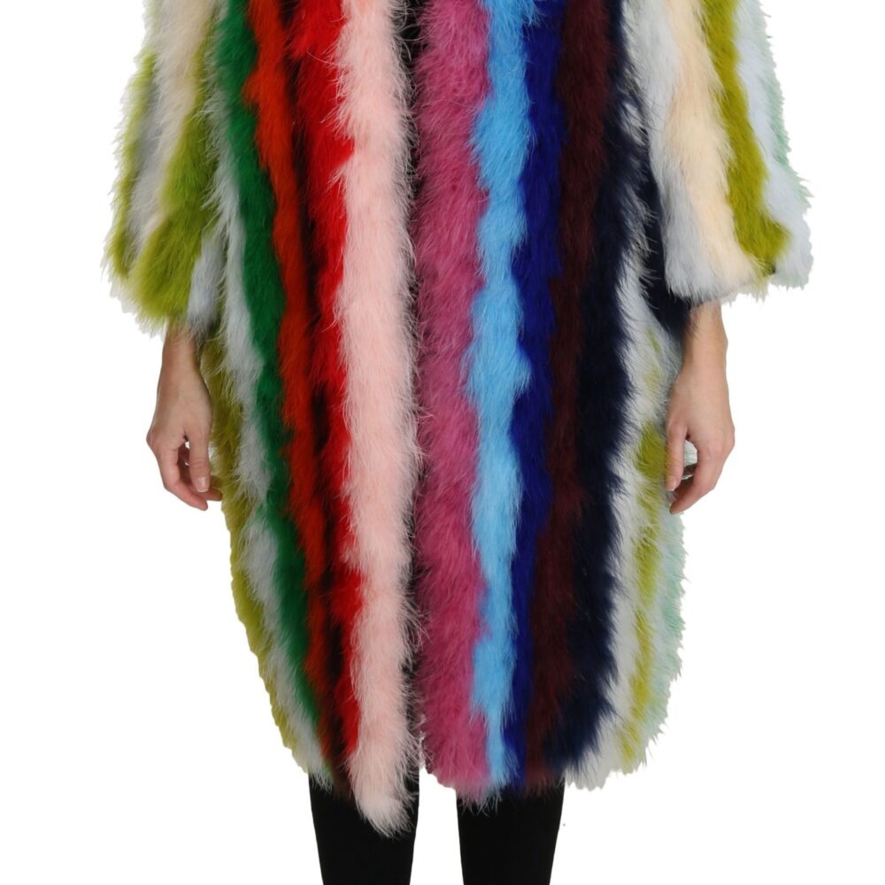 Multicolor Turkey Feather Cape Fur Coat