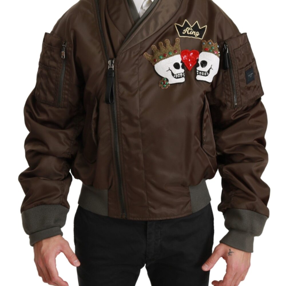 Brown Beaded Crown Skull Logo Jacket