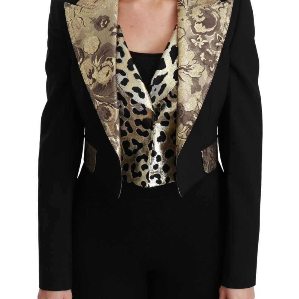 Black Jacquard Vest Blazer Coat Wool Jacket