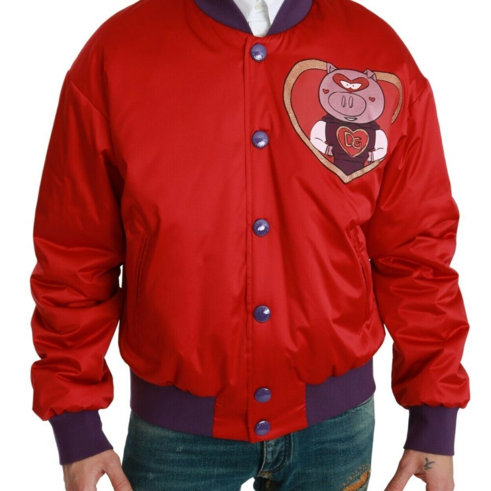 Red YEAR OF THE PIG Bomber Jacket