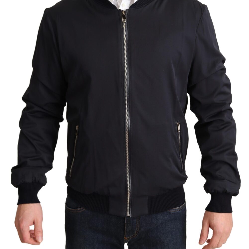 Blue Silk Coat Short Bomber Men Jacket