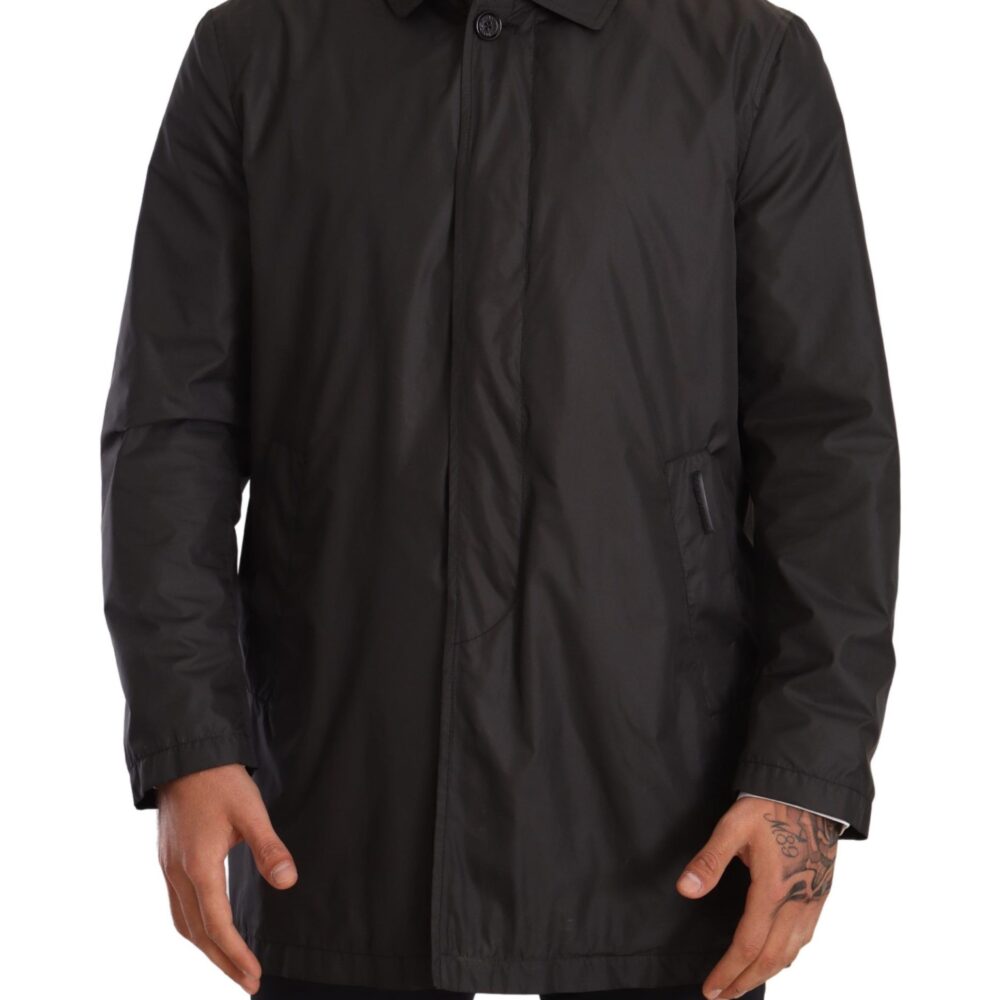 Black Polyester Mens Trench Coat Jacket