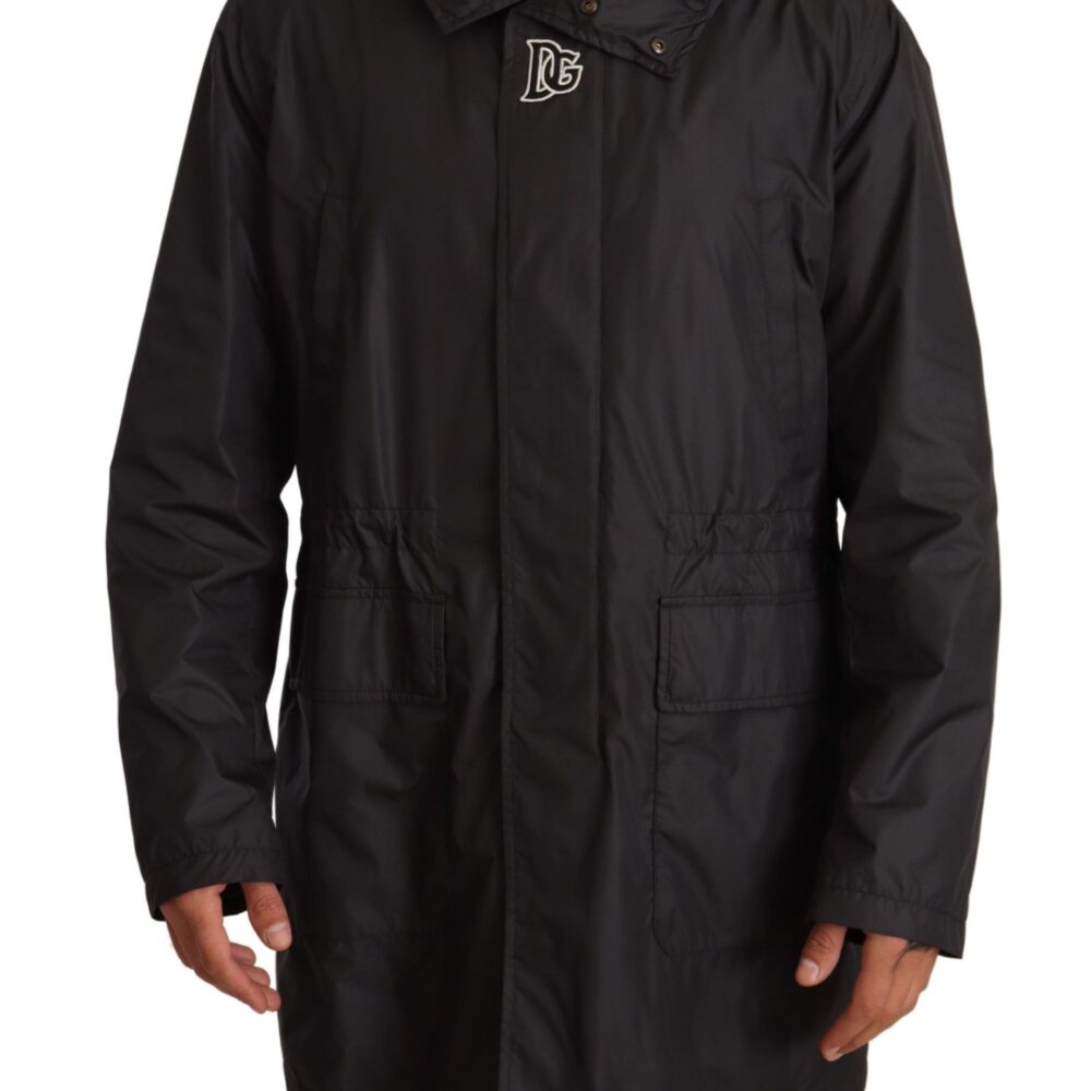 Black Hooded Mens Trench Coat Jacket