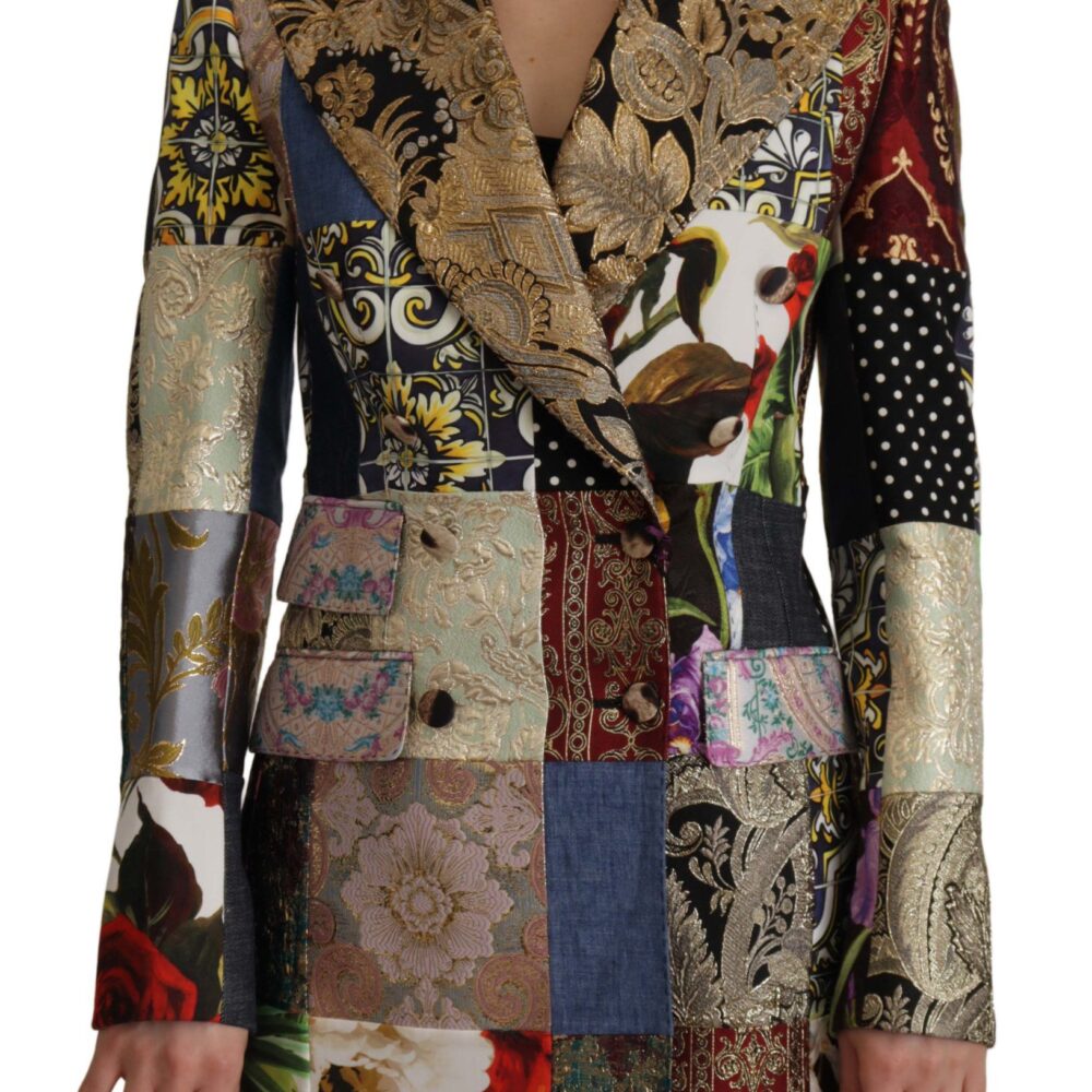 Multicolor Double-Breasted Patchwork Jacquard Blazer Jacket