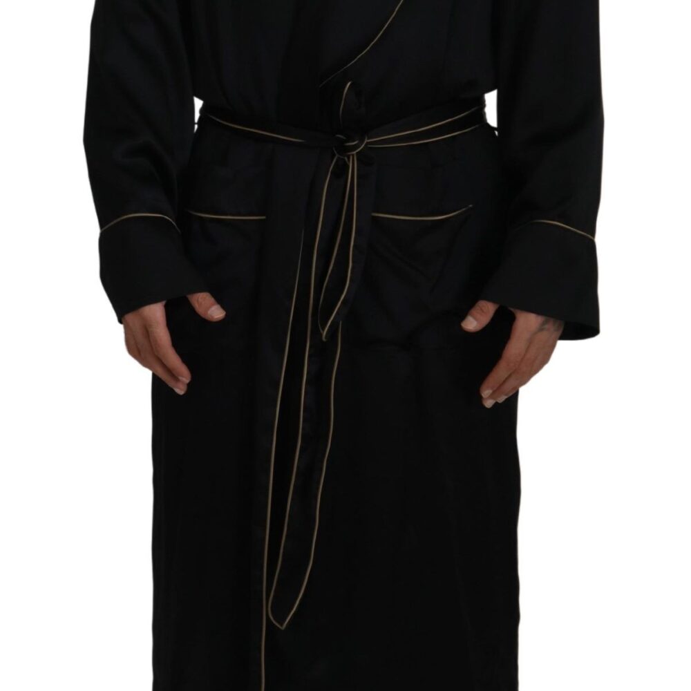 Black 100% Silk Robe Coat Wrap  Jacket