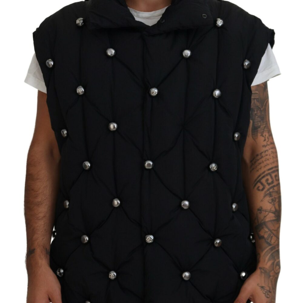 Black Sleeveless DG Metal Embellishment Jacket