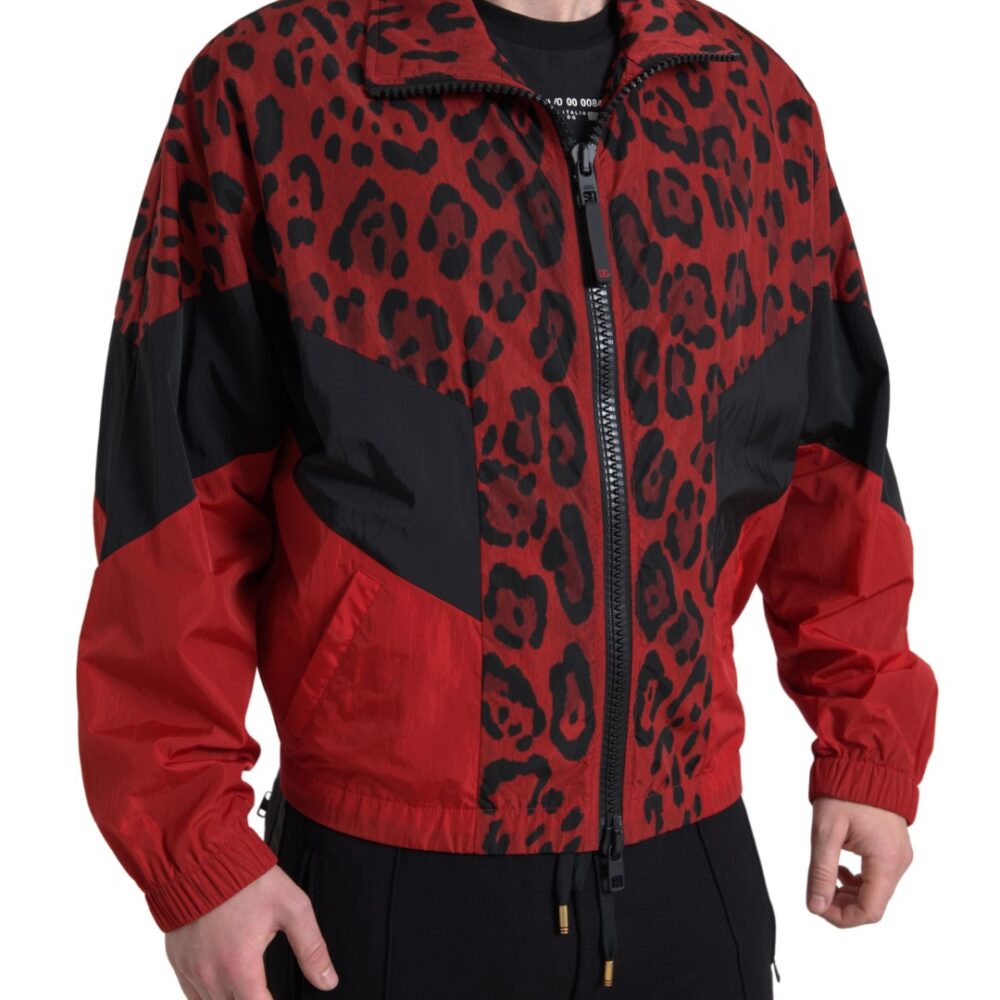 Red Leopard Nylon Full Zip Sweater