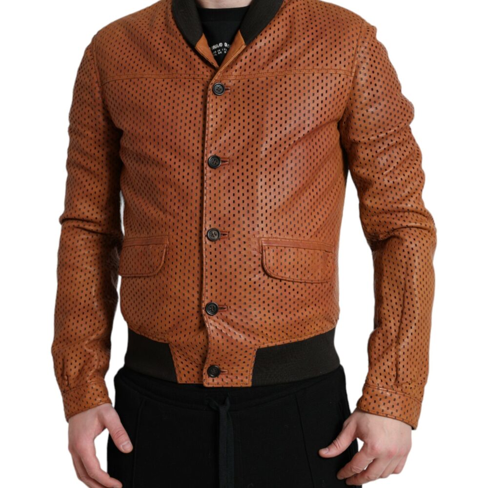 Brown Lambskin Leather Perforated Jacket