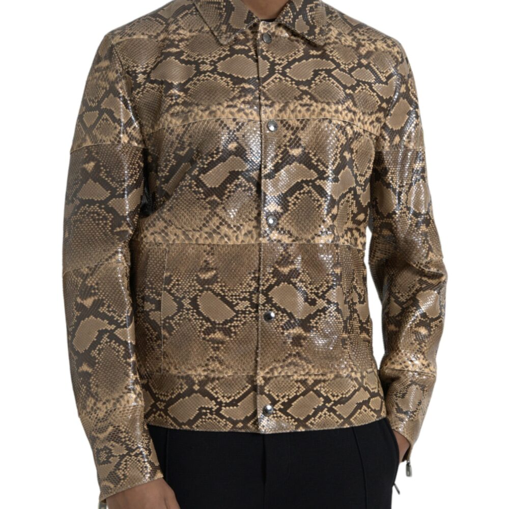 Beige Exotic Leather Biker Blouson Jacket