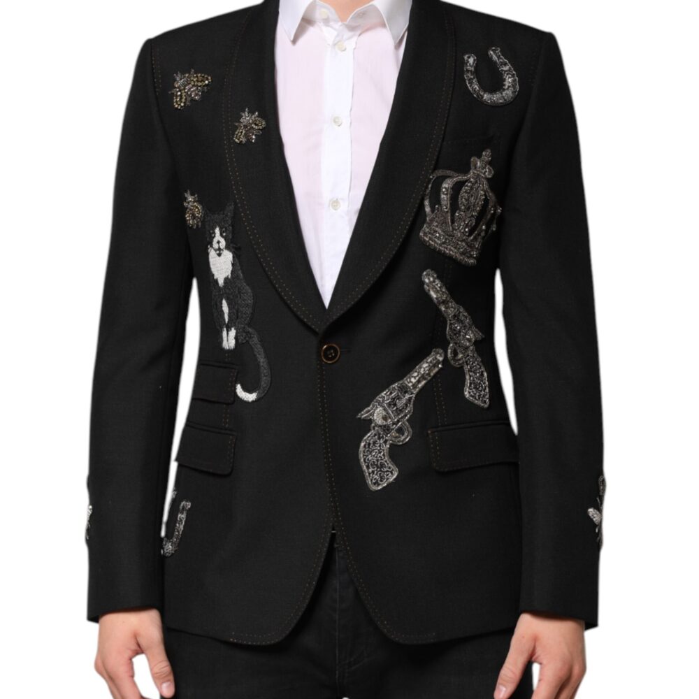Black Bee Crown Embellished Suit Coat Blazer
