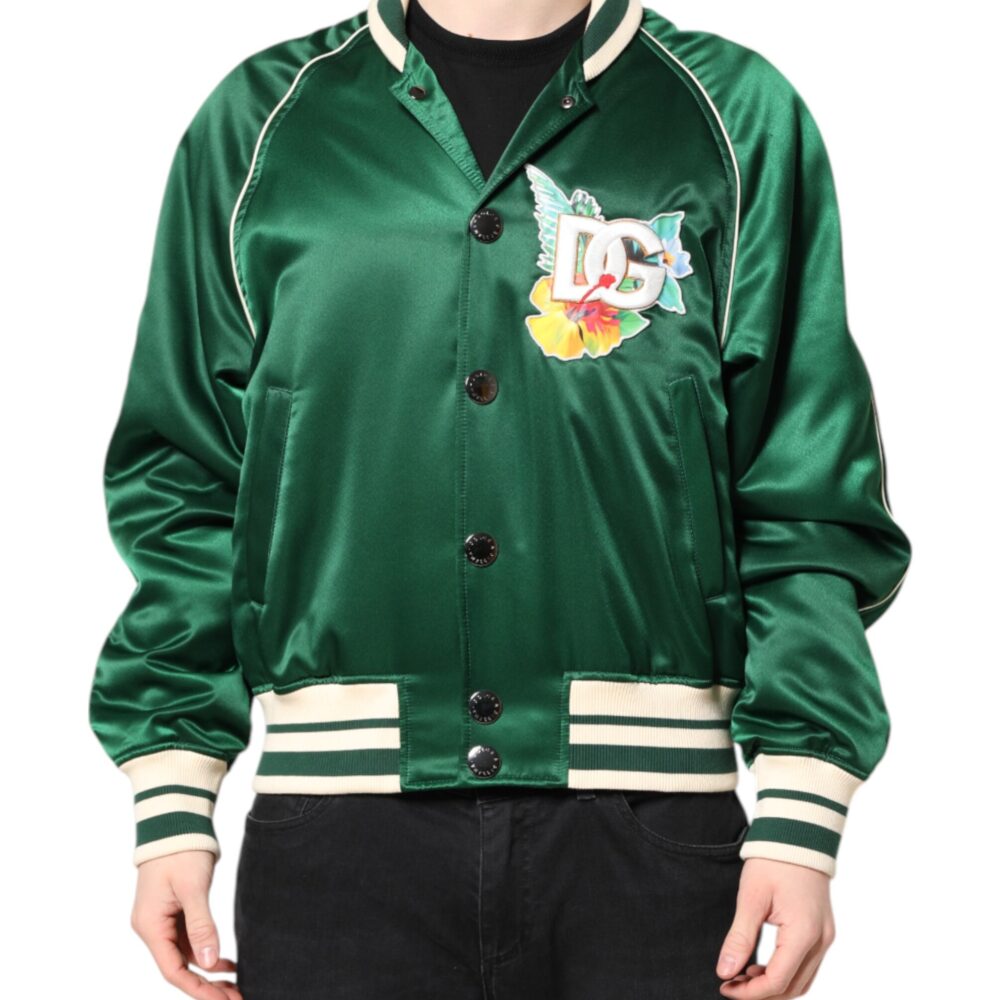 Green Floral DG Logo Full Zip Bomber Jacket
