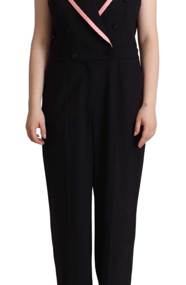 Black Wool Blend Sleeveless Jumpsuit Dress