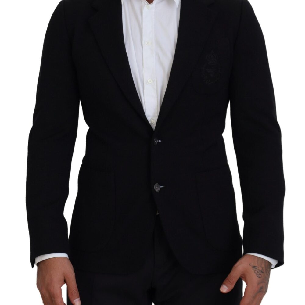 Black Wool Crown Slim Fit Jacket Blazer