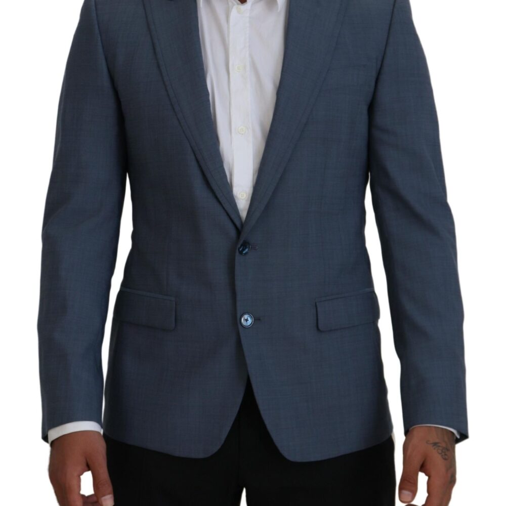 Blue Wool Stretch Slim Fit Jacket Blazer