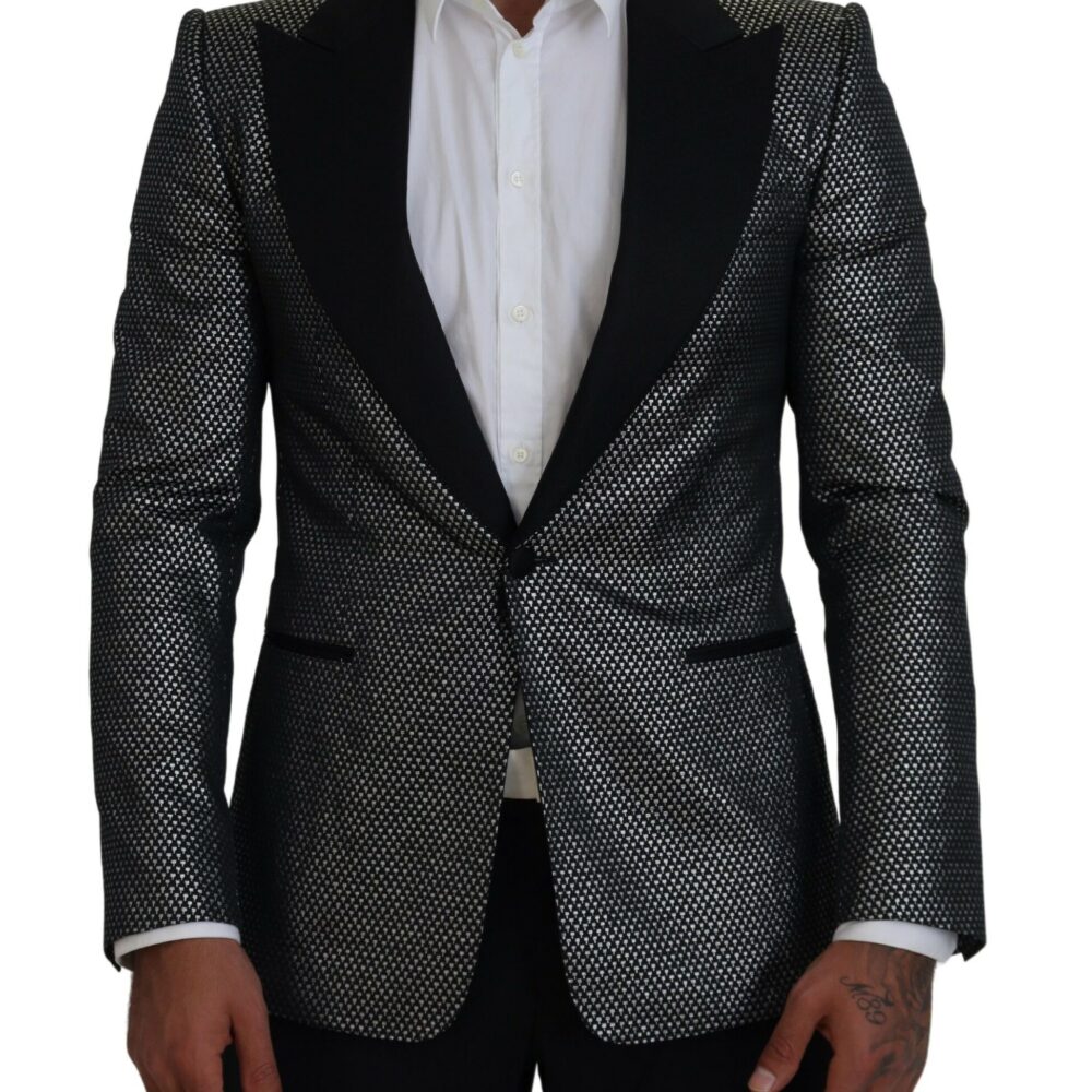 Black Silver Jacquard Slim Fit Jacket Blazer