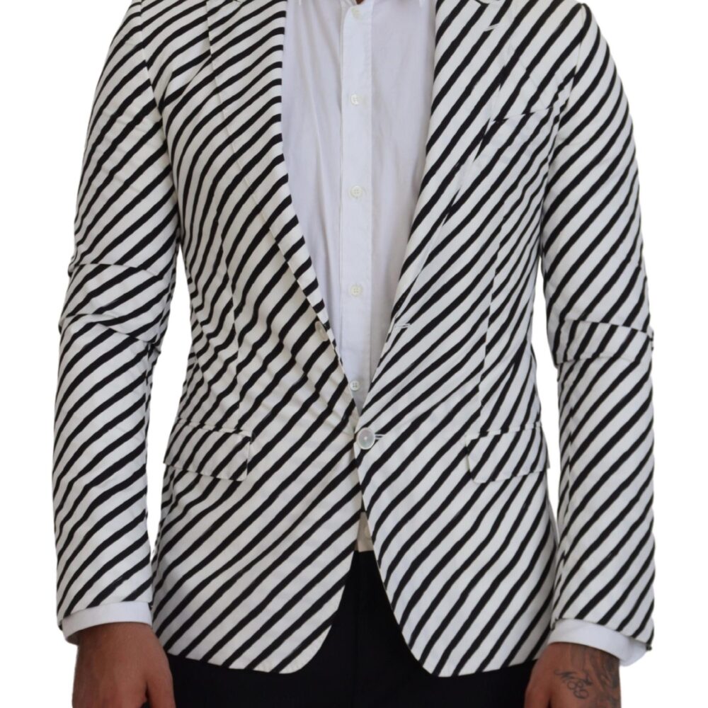 White Black Striped Slim Fit Jacket Blazer