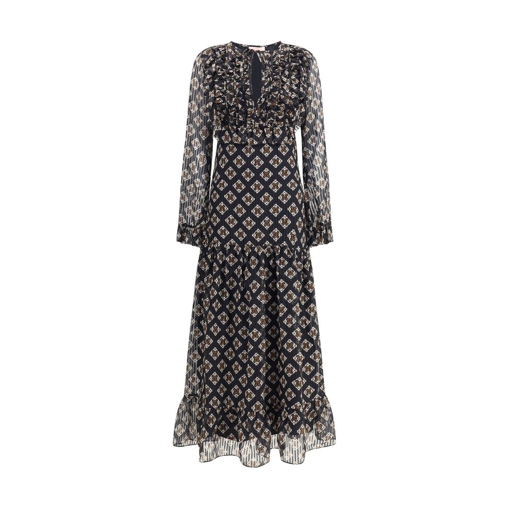 Silk long Dress with rouches