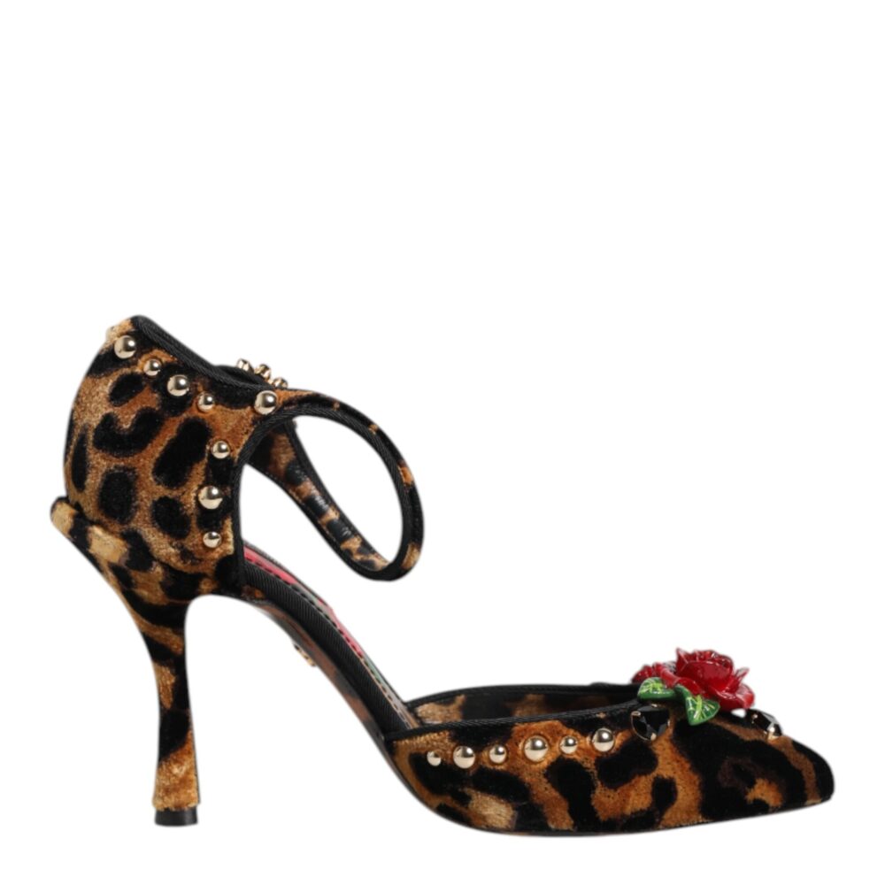 Brown Leopard Crystal Roses Pumps Shoes