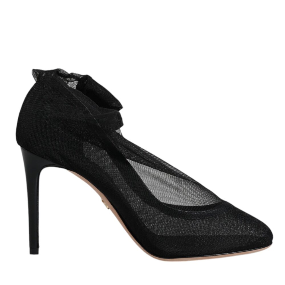 Black Nylon Mesh Sock Style Boots Shoes
