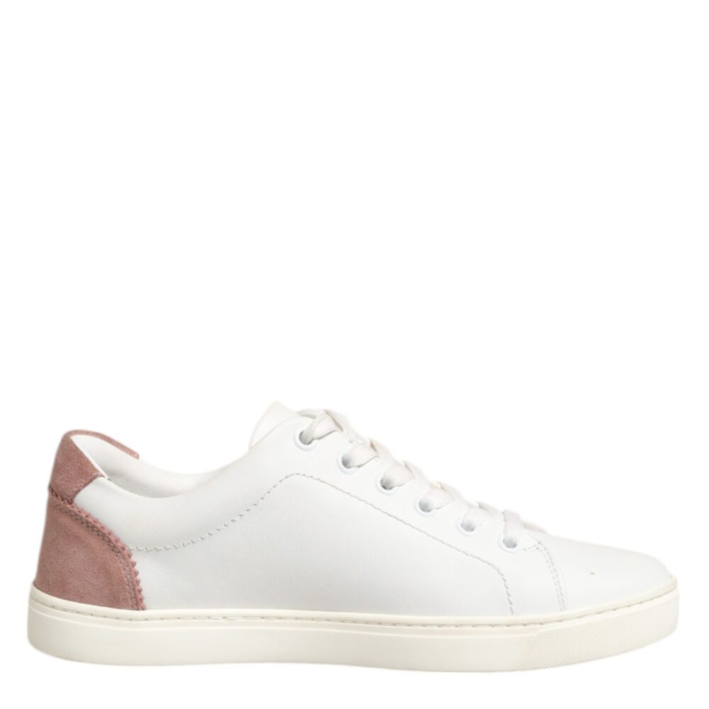 White Pink Leather Low Top Sneakers Shoes