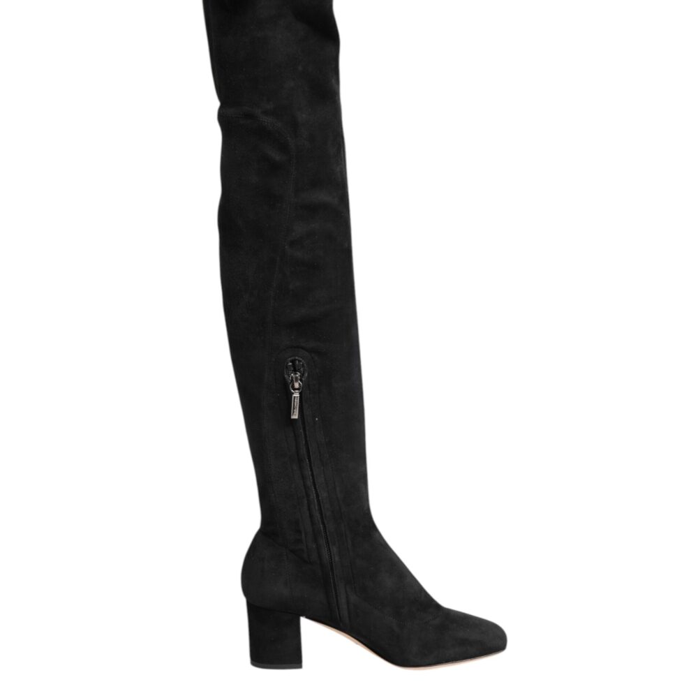 Black Suede Leather Knee High Boots Shoes