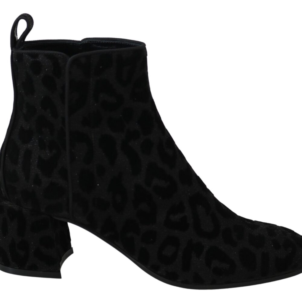 Black Leopard Short Boots Zipper Shoes