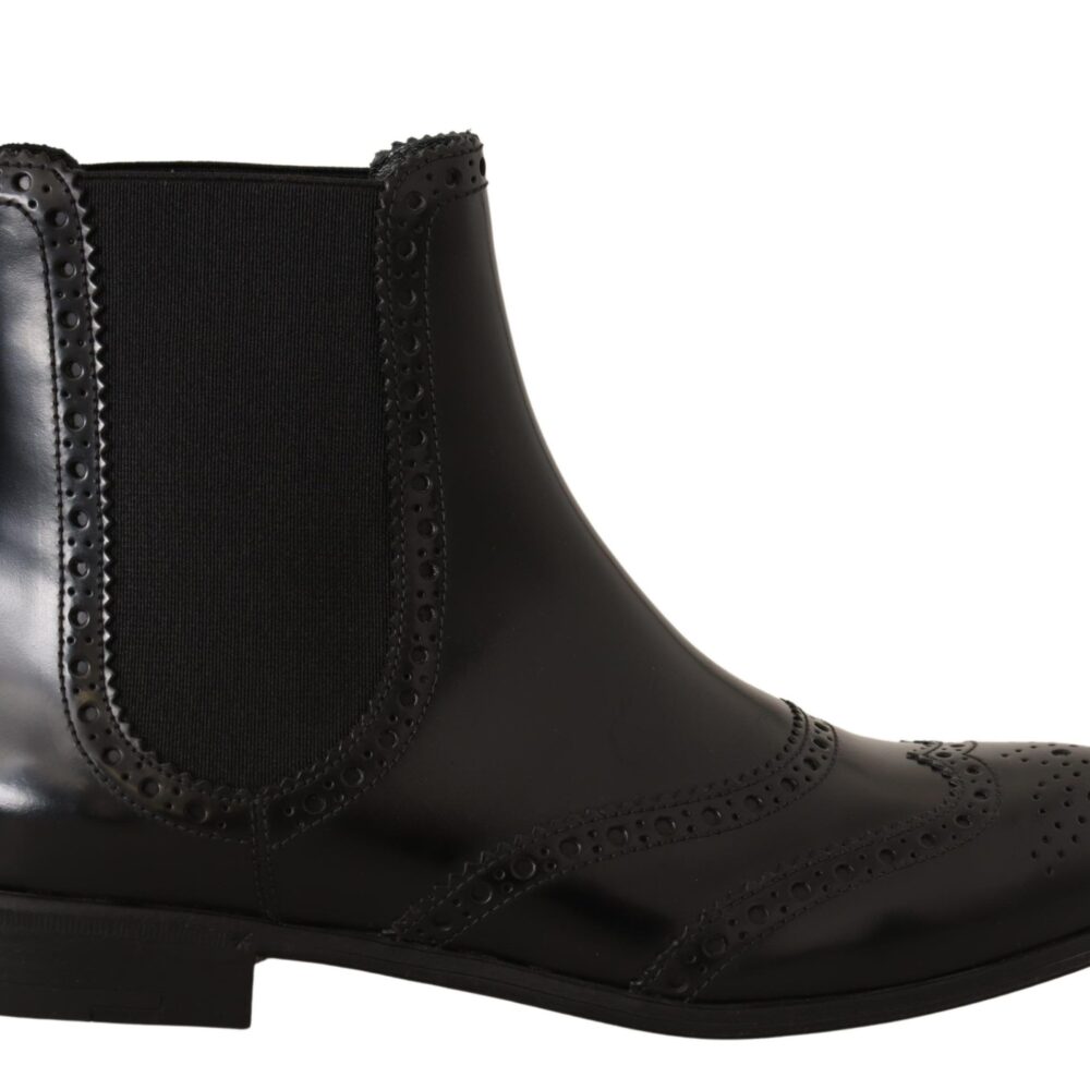 Black Leather Ankle High Flat Boots Shoes