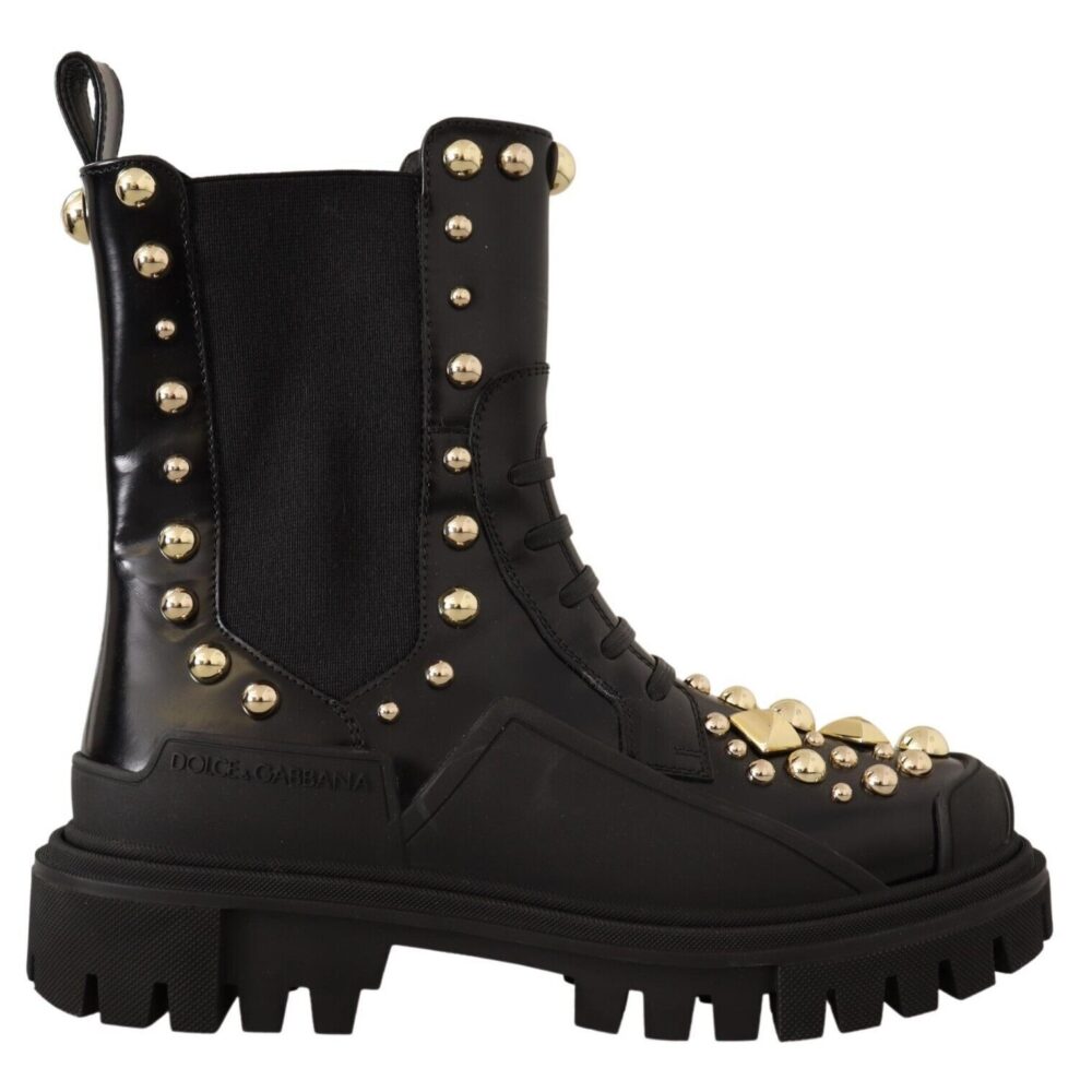 Black Leather Studded Combat Boots