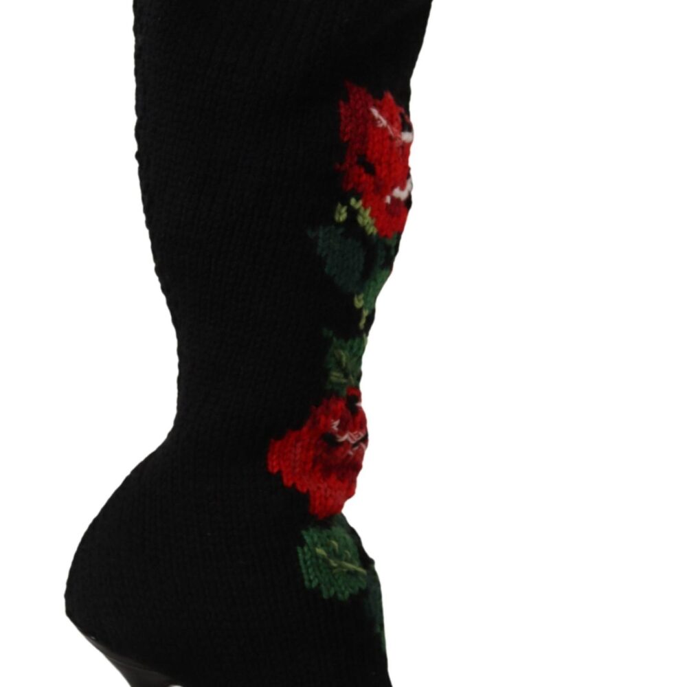 Black Stretch Socks Red Roses Booties Shoes