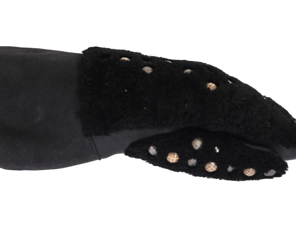 Black Leather Shearling Studded Gloves