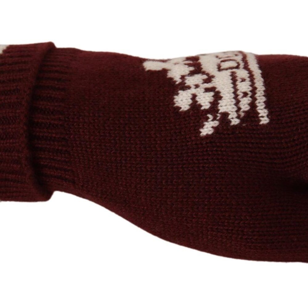 Red White D&G Logo Crown Cashmere Gloves