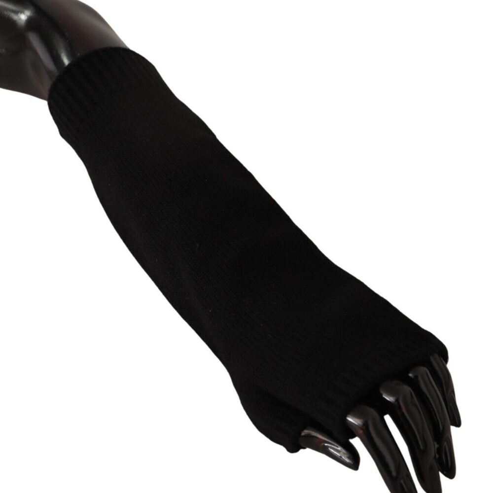 Black Knitted Fingerless Elbow Length Gloves