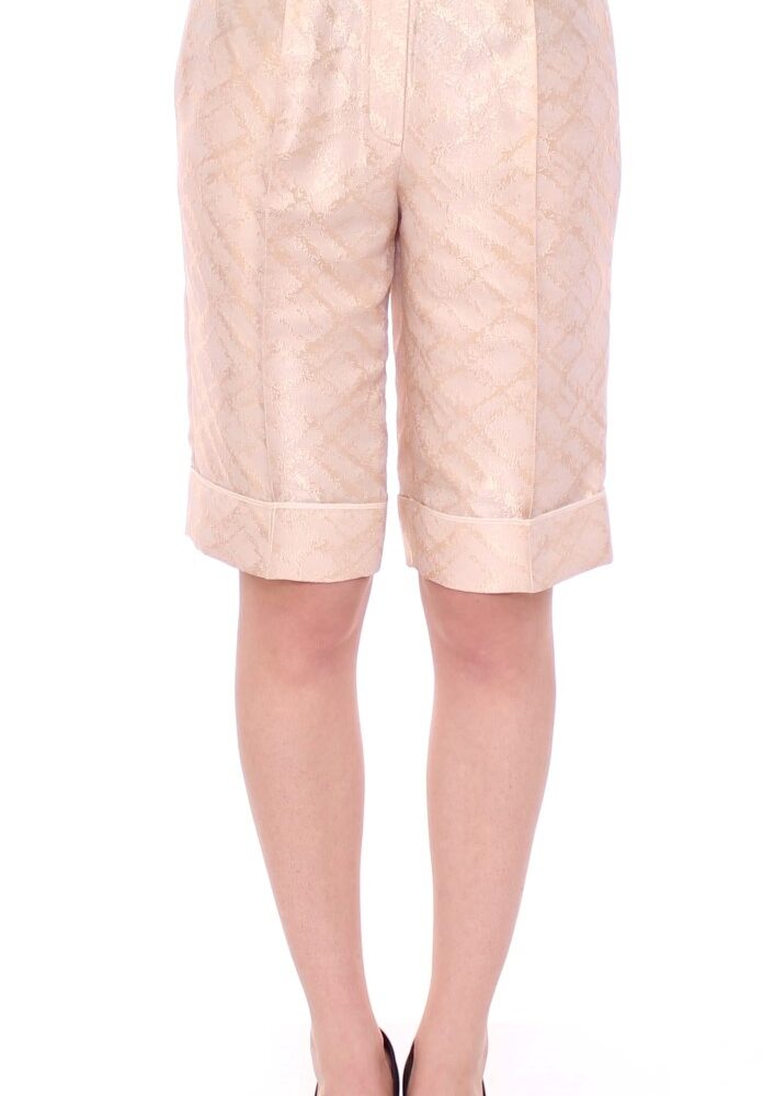 Beige Brocade Above Knee Shorts
