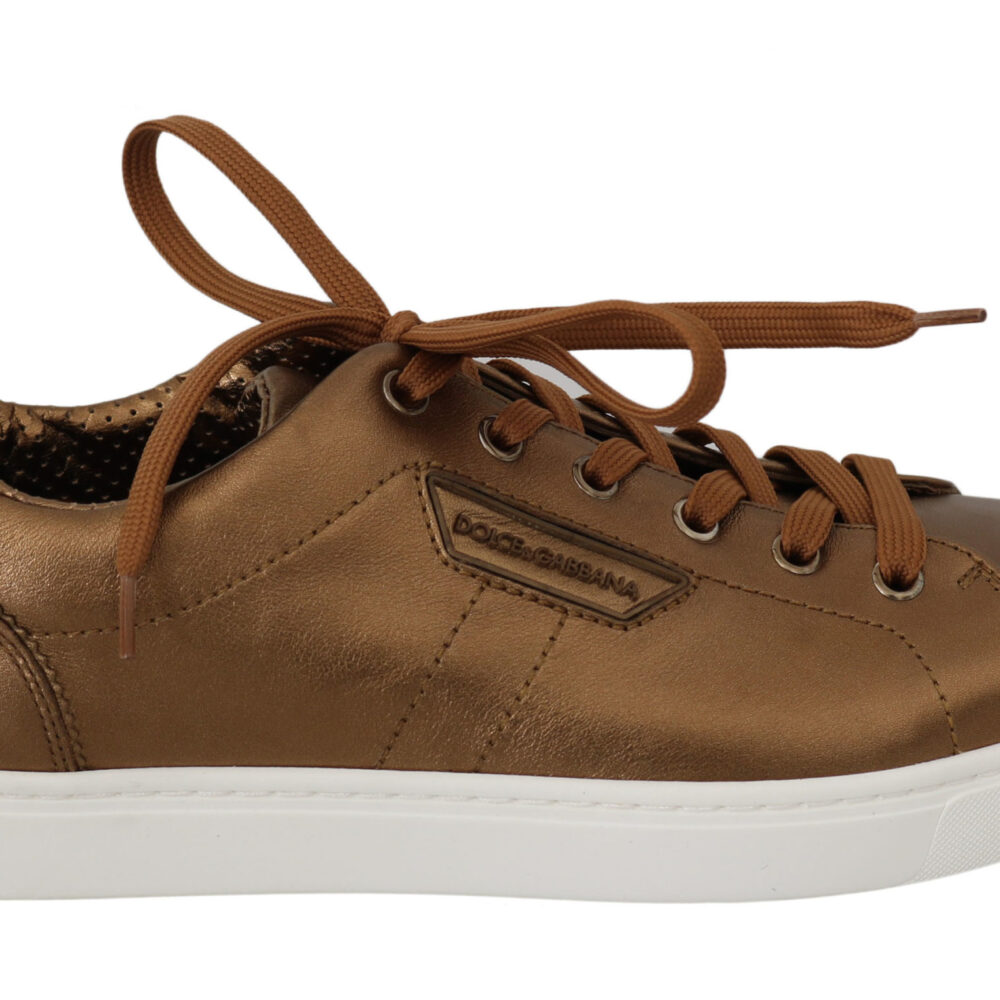 Gold Leather Mens Casual Sneakers