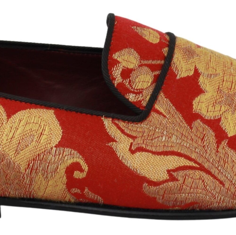 Red Gold Brocade Slippers Loafers Shoes